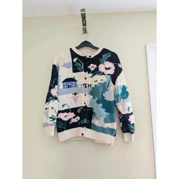 Vintage Women's Handknit Cottage Core Button Down Cardigan Sweater Medium - Picture 1 of 10